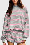 Striped Mock Neck Long Sleeve Short Set
