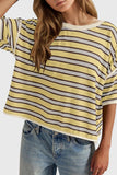 Striped Contrast Hem Crew Neck T-Shirt