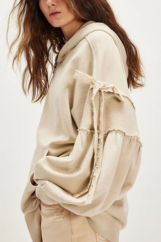 Tie-Sleeve Puff Zip-Up Hoodie