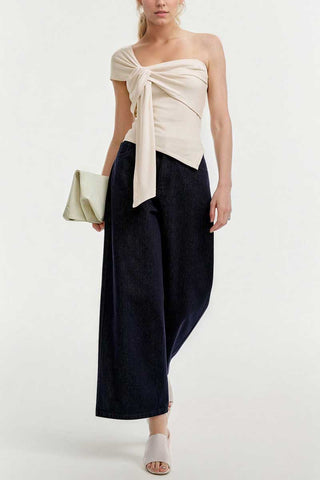 One-Shoulder Knot Front Tank