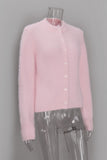 Mock Neck Button-Front Fuzzy Knit Cardigan