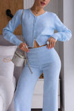Ribbed Button-Front Crop Top and Pants Set