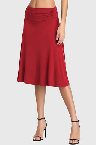 Ruched Waistband A-Line Midi Skirt