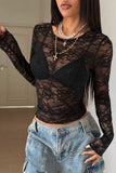 Sheer Lace Long Sleeve Crop Top