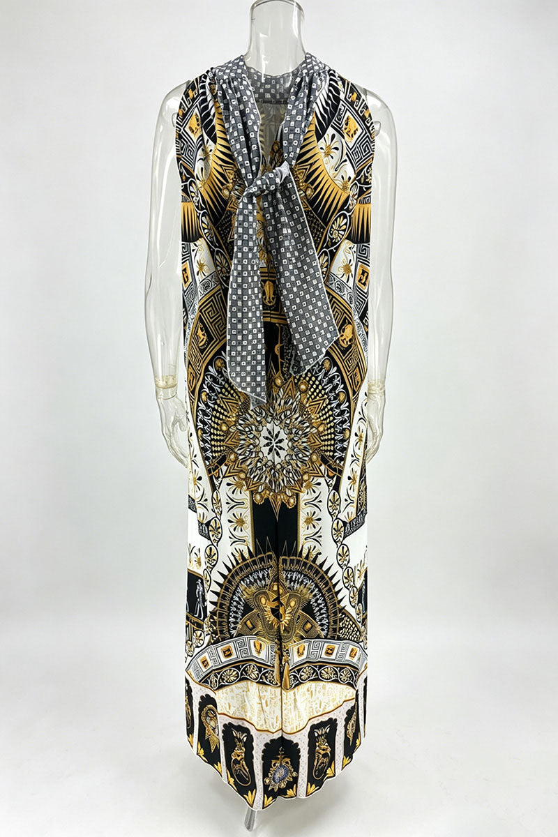 Tie-Back Halter Printed Maxi Dress