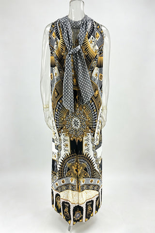 Tie-Back Halter Printed Maxi Dress