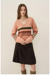 Contrast Stripe Heart-Neck Wool Sweater