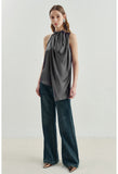 Pleated Drape Neck Sleeveless Blouse