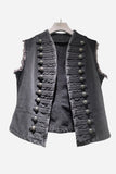 Button-Embellished Sleeveless Denim Jacket