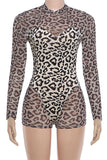 Sheer Mesh Mock Neck Leopard Romper