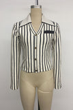 Striped V-Neck Button-Front Crop Cardigan