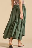 Smocked Drawstring Tiered Midi Skirt