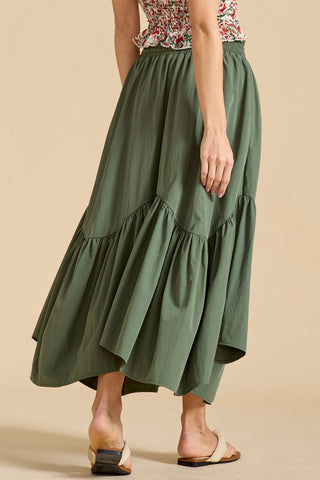 Smocked Drawstring Tiered Midi Skirt