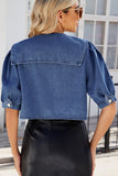 Puff Sleeve Collared Crop Denim Jacket