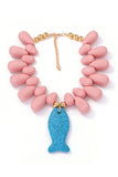 Chunky Beaded Fish Charm Necklace