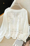 Lace V-Neck Button-Front Blouse