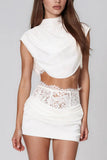 Cowl Neck Draped Crop Top Set