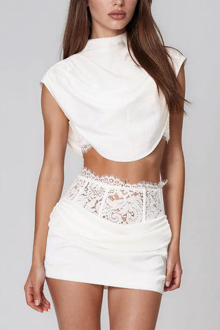 Cowl Neck Draped Crop Top Set