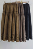 Smocked Waist Hollow-Out Midi Skirt
