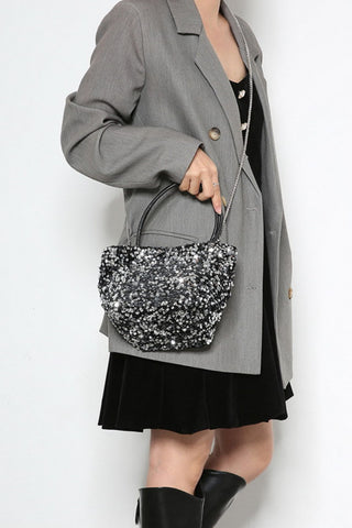 Sequin Bucket Bag with Chain Strap