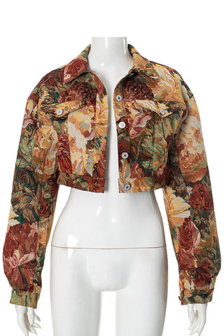 Floral Print Crop Denim Jacket