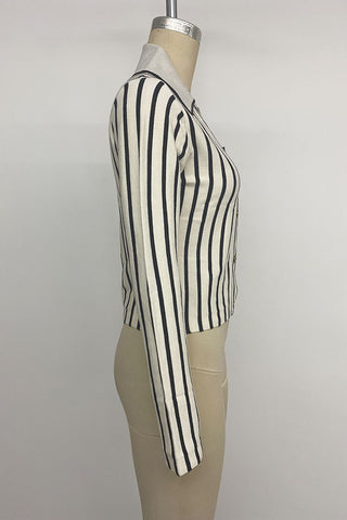 Striped V-Neck Button-Front Crop Cardigan