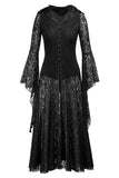 Lace Bell Sleeve Button-Front Maxi Casual Dress