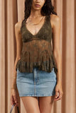 Sheer Floral Lace V-Neck Ruffle Tank