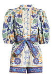 Floral Belted Puff-Sleeve Romper
