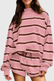 Striped Mock Neck Long Sleeve Short Set