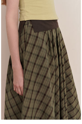 Pleated Plaid Midi Skirt