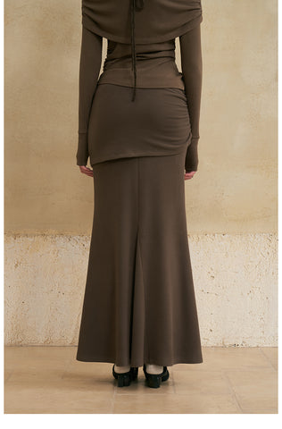 Draped Front High-Waisted Maxi Skirt