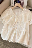 Lace Ruffle Sleeve Sheer Blouse