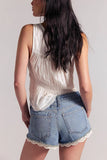 Eyelet Hem Denim Shorts