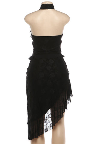 Halter Neck Skirt Set with Asymmetrical Hem