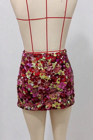 Floral Sequin Bodycon Mini Skirt