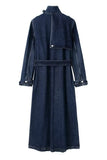 Belted Mock Neck Denim Maxi Coat