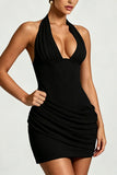 Ruched Halter Bodycon Mini Dress