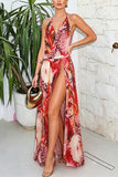 Abstract Print Halter Maxi Dress