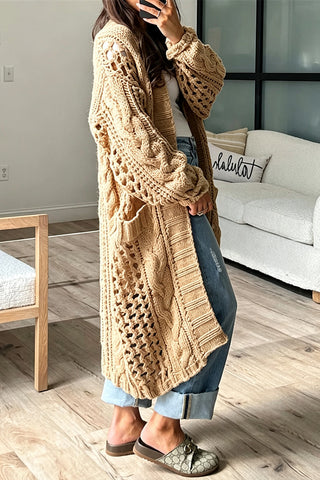 Open-Front Cable Knit Maxi Cardigan