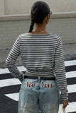 Off-Shoulder Long Sleeve Striped Top