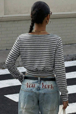 Off-Shoulder Long Sleeve Striped Top