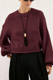 Ribbed Crew Neck Balloon Sleeve Sweater