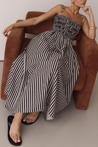 Striped Smocked Square Neck Maxi Dress