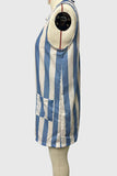 Pocketed Sleeveless Striped Mini Dress