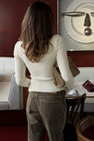 Ribbed Knit Frog Button Mock Neck Blouse