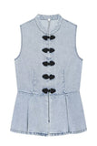 Frog Closure Peplum Vest Top