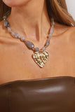 Textured Heart Pendant Beaded Necklace