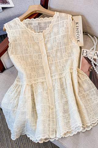Button-Front Lace Tank Top