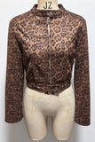 Leopard Print Mock Neck Zip-Front Crop Jacket